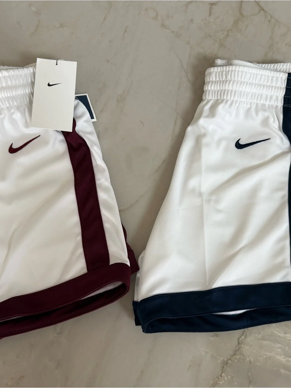 Nike White Kids Shorts with Maroon and Navy Trim